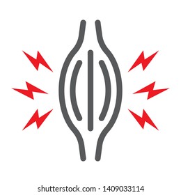 Muscle pain thin line icon, body and sick, muscle ache sign, vector graphics, a linear pattern on a white background, eps 10.