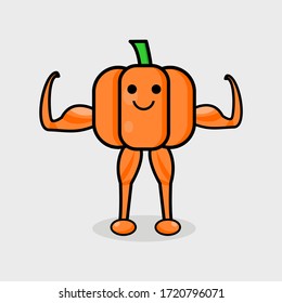Vector de calabaza muscular. Calabaza saludable y en forma. Verduras frescas
