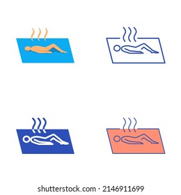 Muscle relaxation icon set in flat and line style. Lying down, meditation symbol. Vector illustration.