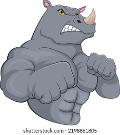 muscle rhino cartoon on white background