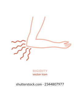 Muscle rigidity stiffness linear icon, pictogram, symbol. Difficulty movement. No relax. Medical sign in outline style. Editable vector illustration in pink colors isolated on a white background.