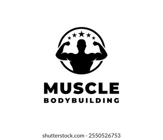 Silueta del músculo Hombre fuerte Cuerpo Atleta Culturista Entrenamiento Fitness Gimnasio Vector Diseño de logotipo Ilustración