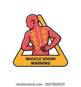 Muscle spasm warning sign for back pain awareness and occupational health safety visuals in medical and clinical educational presentations