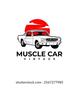 muscle sports car sedan vintage vector silhouette