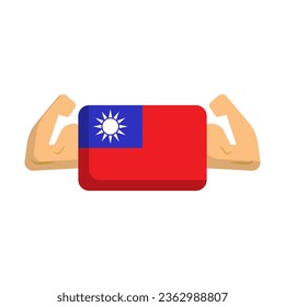 Muscle and Taiwan flag icon. Taiwanese power. Vector.