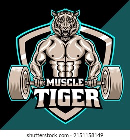 muscle tiger esport logo mascot design