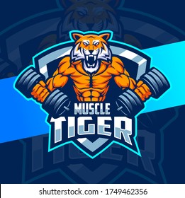 muscle tiger fitness mascot logo design