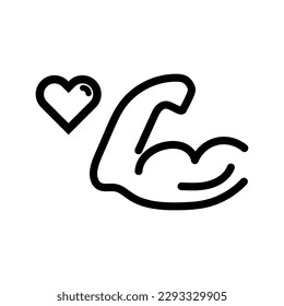 Muscle training icon. Upper arm biceps and heart mark. Vector.