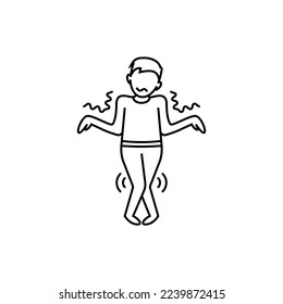 Muscle weakness thin line icon. Man can´t control his body. Long covid syndrome. Atrophy. Vector illustratiion.