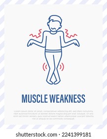 Muscle weakness thin line icon. Man can´t control his body. Long covid syndrome. Atrophy. Vector illustratiion.