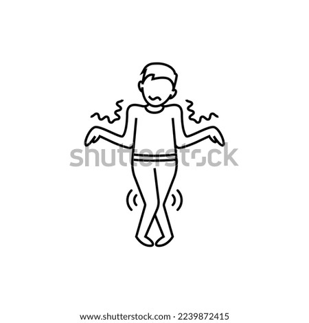 Muscle weakness thin line icon. Man can´t control his body. Long covid syndrome. Atrophy. Vector illustratiion.