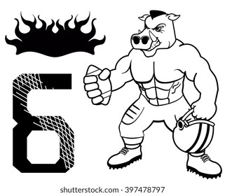 muscle wild pig with american football uniform in vector format 