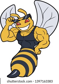 Muscled bee mascot 2. Vector illustration