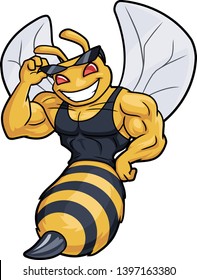 Muscled bee mascot. Vector illustration