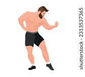 Muscled bodybuilder posing on white background