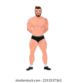 Muscled bodybuilder posing on white background