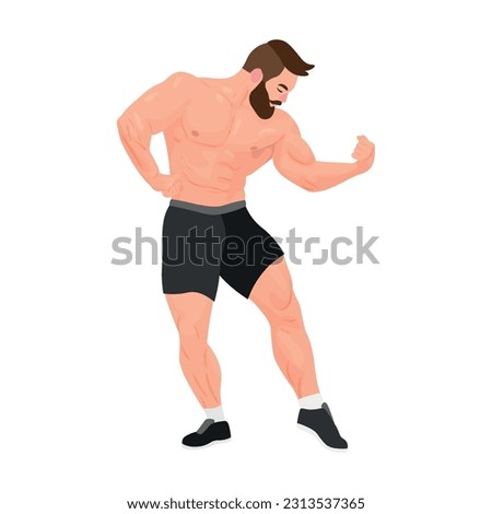 Muscled bodybuilder posing on white background