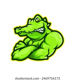 muscled crocodile cartoon mascot logo