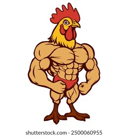 Muscled Rooster Flexing Strong Abs and Arms