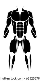 Muscles - abstract black figure or icon of the largest human muscles - isolated vector illustration on white background.