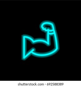 Muscles blue glowing neon ui ux icon. Glowing sign logo vector
