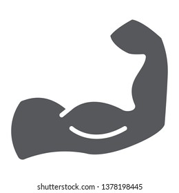 Muscles glyph icon, power and bodybuilding, muscular arm sign, vector graphics, a solid pattern on a white background, eps 10.