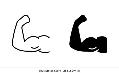 Muscles icon set, strong arm of an athlete, Linear Hand icons, biceps icons, Bodybuilding and fitness concept, on a white background.