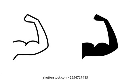 Muscles icon set, strong arm of an athlete, Linear Hand icons, biceps icons, Bodybuilding and fitness concept, on a white background.