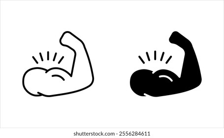 Muscles icon set, strong arm of an athlete, Linear Hand icons, biceps icons, Bodybuilding and fitness concept, on a white background.
