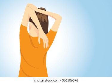 Muscles stretching posture for aches treatment at shoulder, arm and back from sitting long time