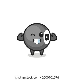 the muscular 8 ball billiard character is posing showing his muscles , cute style design for t shirt, sticker, logo element