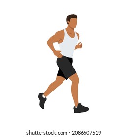 Muscular adult man running or jogging. Workout excercise. Marathon athlete doing sprint outdoor - Simple flat vector illustration.
