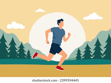 Muscular adult man running or jogging. Workout excercise. Marathon athlete doing sprint outdoor.