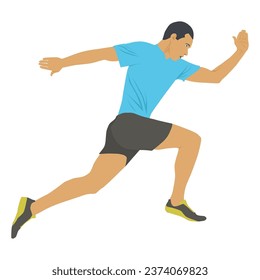 Muscular adult man Workout excercise. Marathon athlete doing sprint outdoor. Simple flat vector illustration.