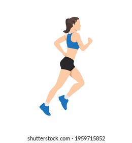 Muscular adult woman running or jogging. Workout excercise. Marathon athlete doing sprint outdoor - Simple flat vector illustration.