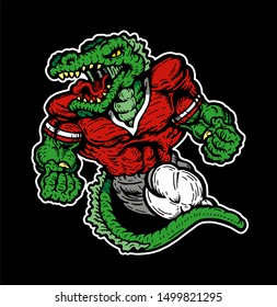 muscular alligator football player mascot for school, college or league