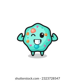 el personaje de la ameba muscular está posando para mostrar sus músculos, diseño de estilo lindo para camiseta, pegatina, elemento logo