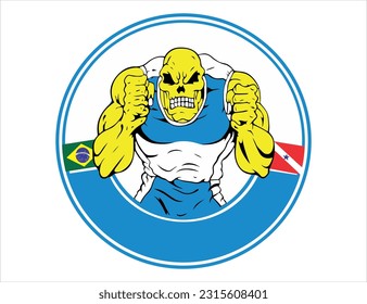Muscular and angry skull, flag of Brazil and the state of Pará Brazil