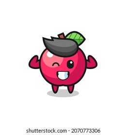 the muscular apple character is posing showing his muscles , cute style design for t shirt, sticker, logo element