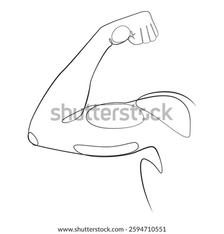 Muscular arm of a bodybuilder one line drawing on white isolated background