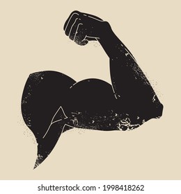 Muscular arm, clenched fist. Symbol of strength. Silhouette grunge design. Vector illustration ESP 10