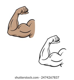 muscular arm drawing with line art style. Simple design outline style. Easy to edit. Vector illustration