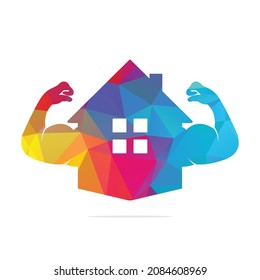 Muscular arm and house vector logo design. Strong construction compony logo.