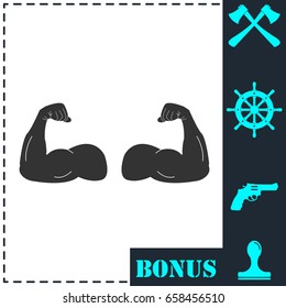 Muscular arm icon flat. Simple vector symbol and bonus icon