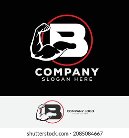 Muscular arm letter B logo design Letter "B" arm biceps in negative space. Simple, excellent, minimal logo design suitable for gym, fitness apparel, gear, sports, etc.