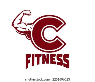 Muscular arm letter C logo illustration, Fitness Gym logo template, design for gym and fitness club.