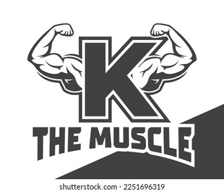 Muscular arm letter K logo illustration, Fitness Gym logo template, design for gym and fitness club.