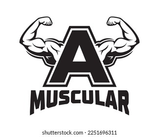 Muscular arm letter a logo illustration, Fitness Gym logo template, design for gym and fitness club.