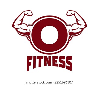 Muscular arm letter logo O illustration, Fitness Gym logo template, design for gym and fitness club.