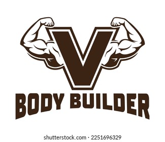 Muscular arm letter V logo illustration, Fitness Gym logo template, design for gym and fitness club.